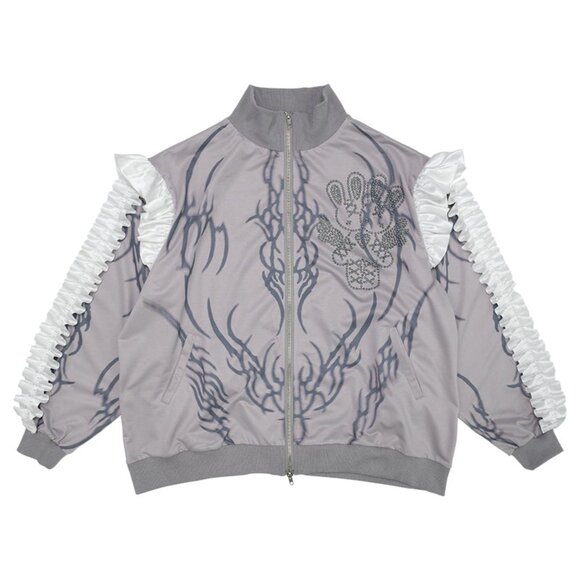 ACDC RAG - Nightmare Studded Bunny Ruffle Grey Oversized Jacket - Picture 1 of 11